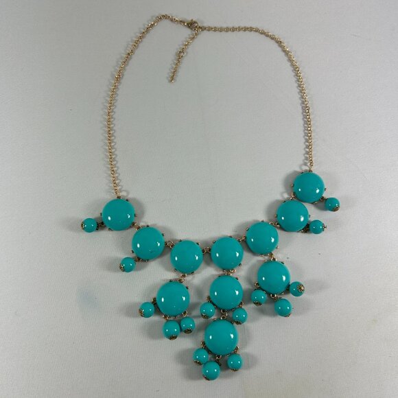 Faux Turquoise Bubble Plastic Beaded Bib Necklace Gold Tone Drop Statement - Picture 3 of 10